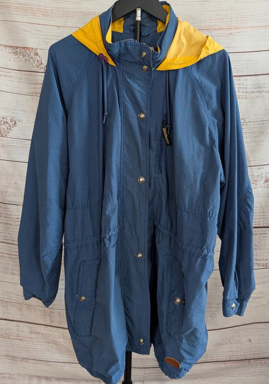 Vintage Woolrich Mountain Parka Womens XL Blue Yellow Hood 60/40 Trail Jacket